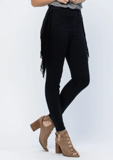 Skinny Jegging in Black with Fringe by Judy Blue