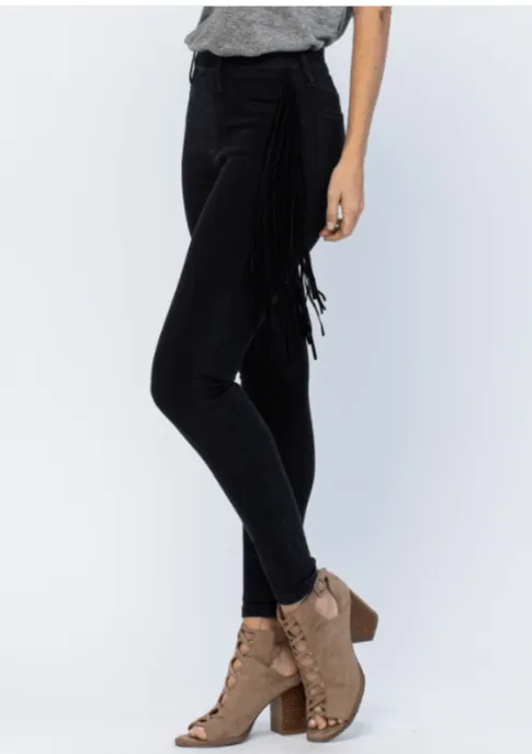 Skinny Jegging in Black with Fringe by Judy Blue