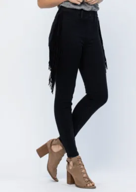 Skinny Jegging in Black with Fringe by Judy Blue