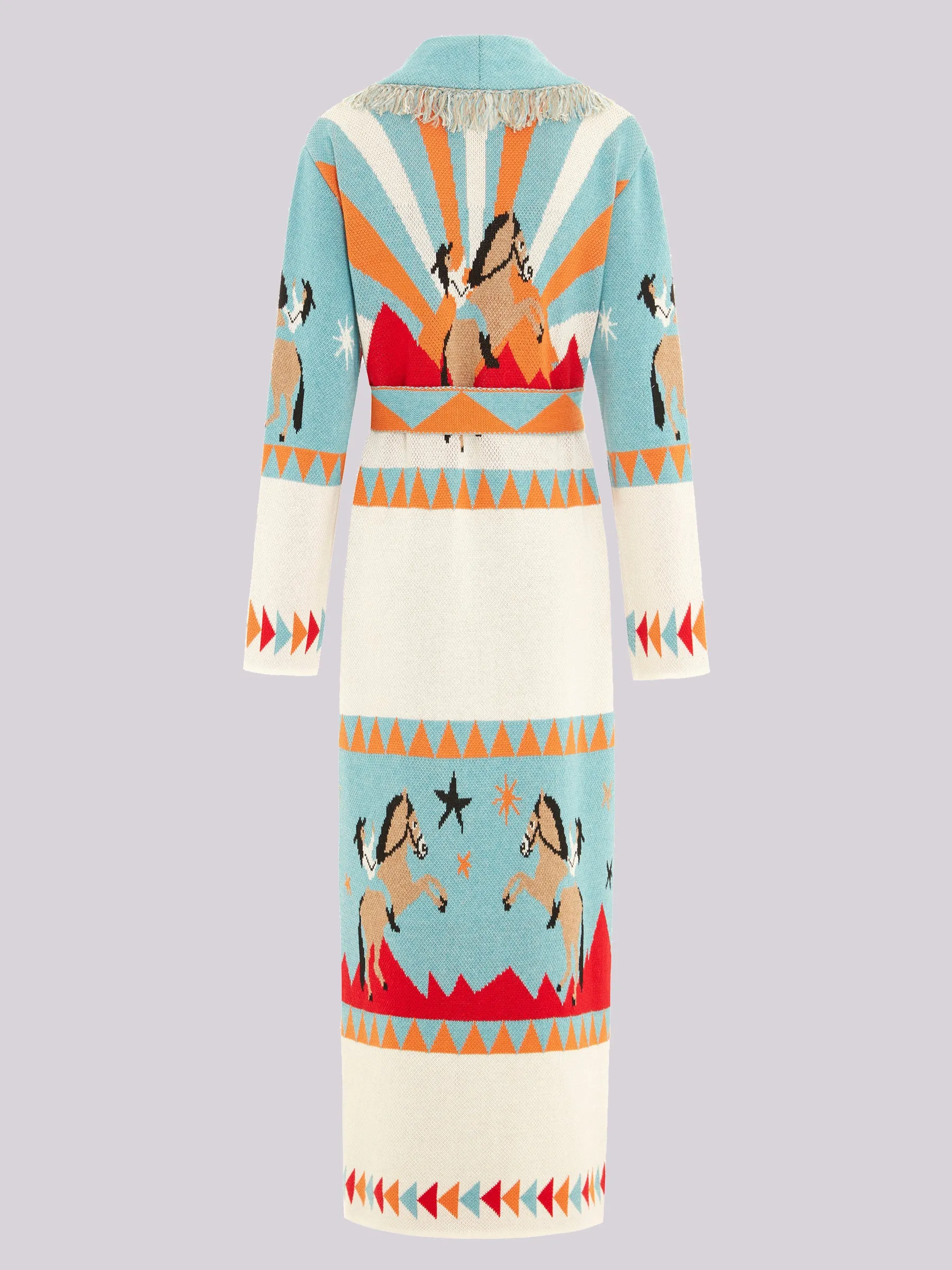 Sunrise Rodeo Merino Jacquard Long Cardigan Turquoise/White