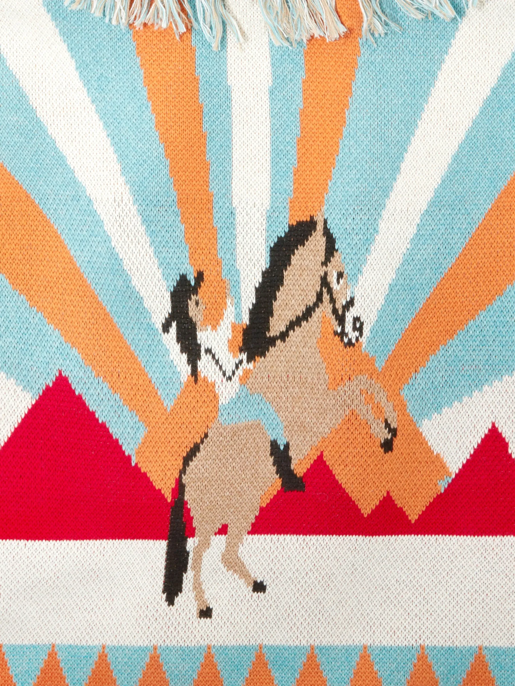 Sunrise Rodeo Merino Jacquard Long Cardigan Turquoise/White