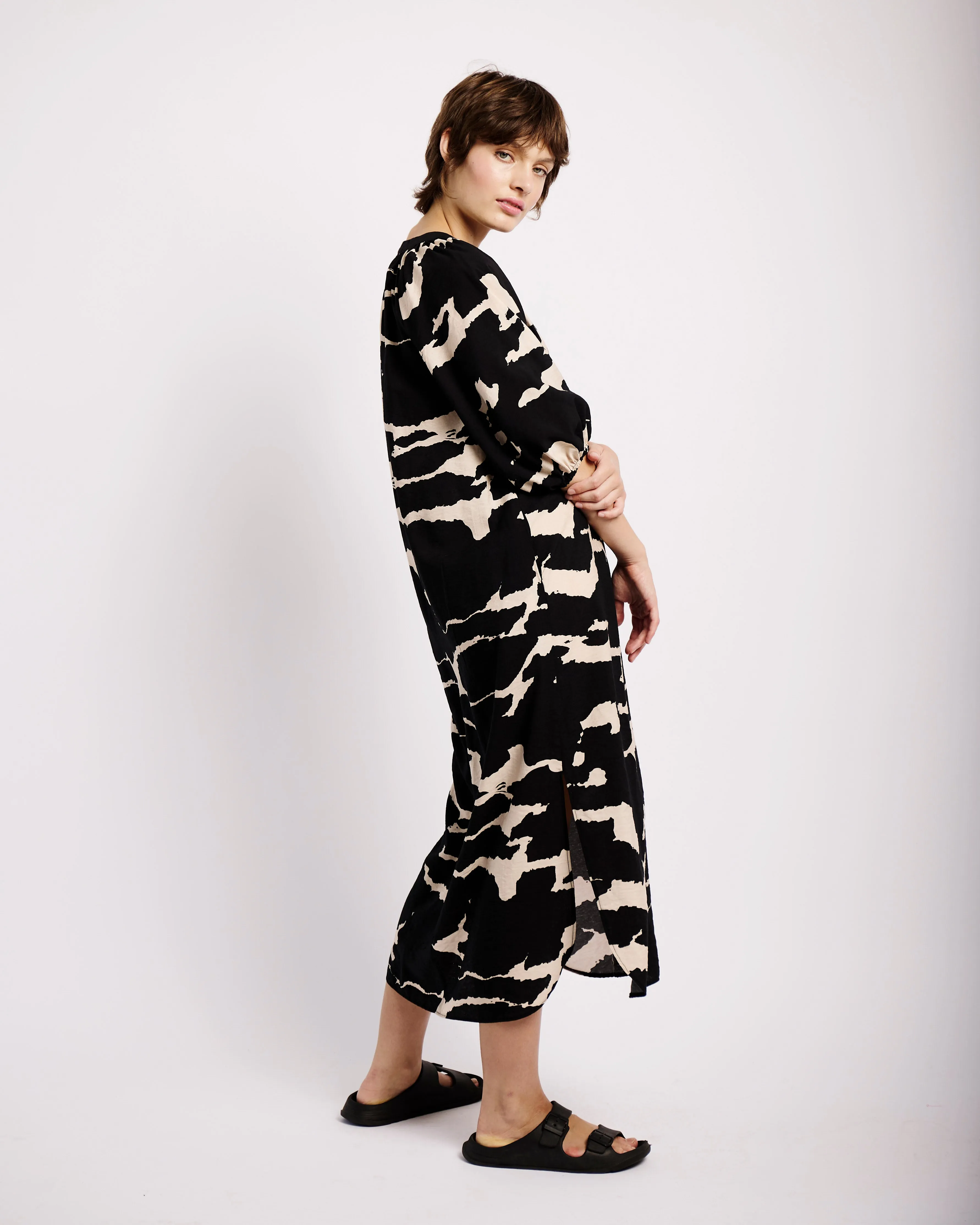 The Easy Tunic Dress in Black and Stone Animal