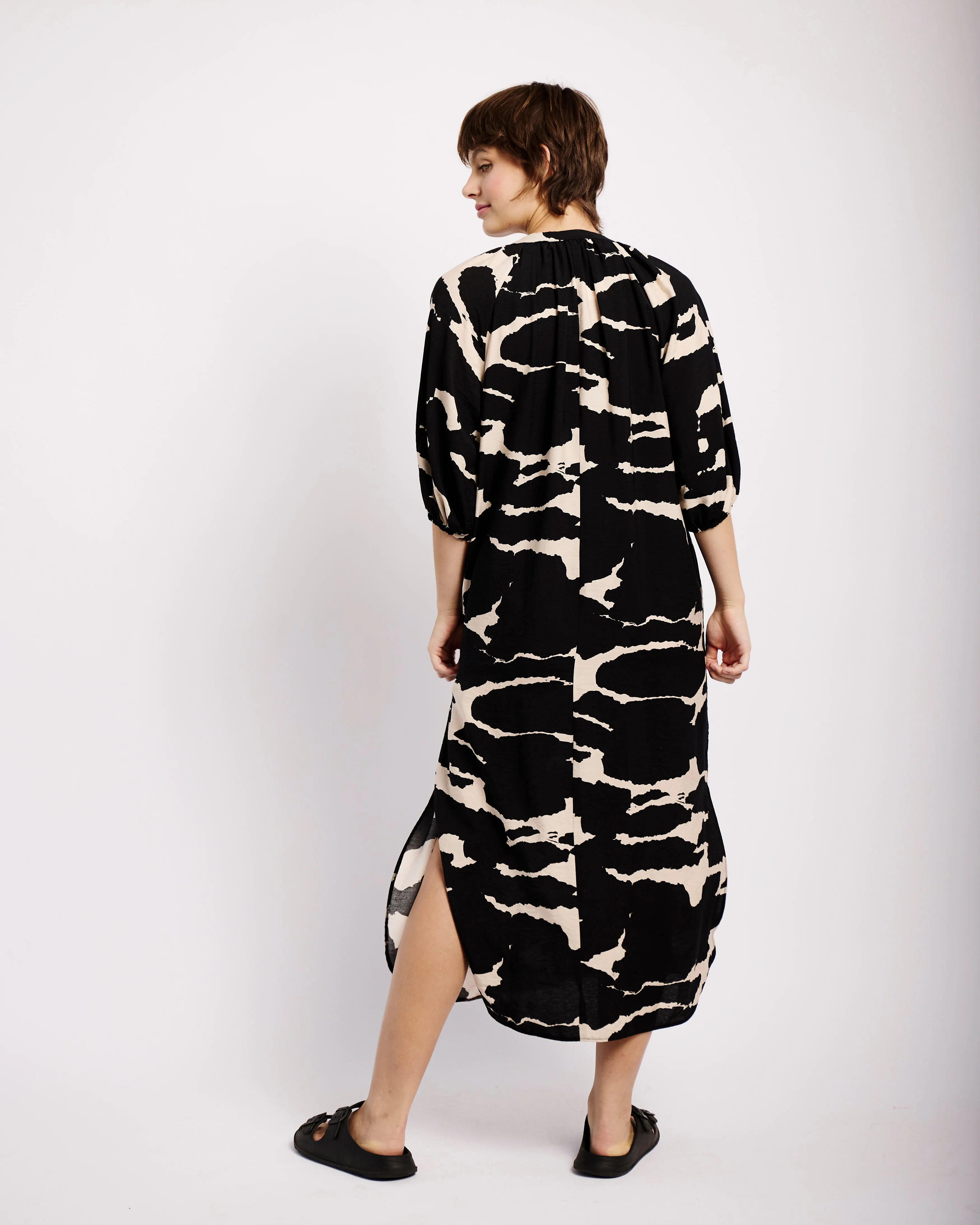 The Easy Tunic Dress in Black and Stone Animal