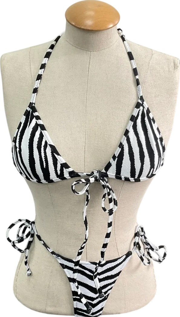 White Fox White Zebra Print Bikini Set UK XS