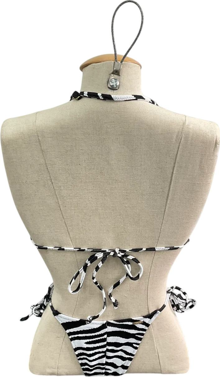 White Fox White Zebra Print Bikini Set UK XS