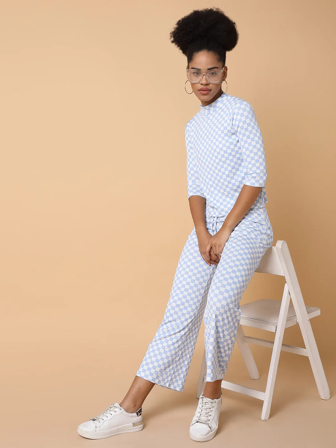 Women Blue Checked Tracksuit