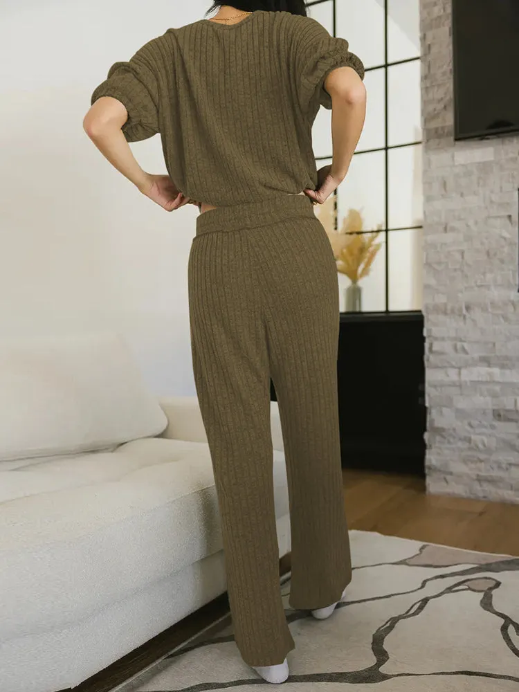 Womens 2 Piece Outfits Lounge Sets Short Sleeve Pullover Tops Elastic Wide Leg Pants Set Sweatsuits Tracksuit