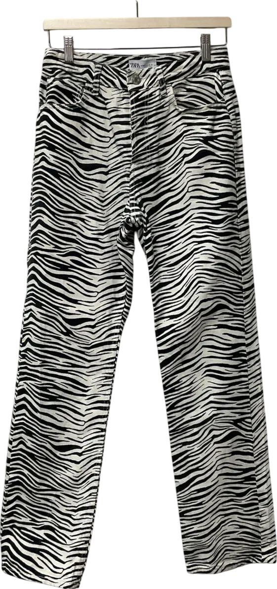 ZARA Black Zebra Print Straight Leg Jeans UK 8
