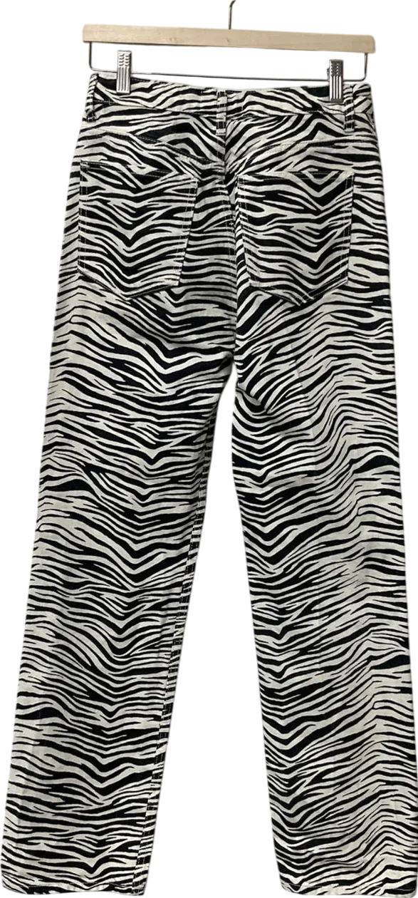 ZARA Black Zebra Print Straight Leg Jeans UK 8