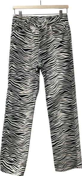 ZARA Black Zebra Print Straight Leg Jeans UK 8